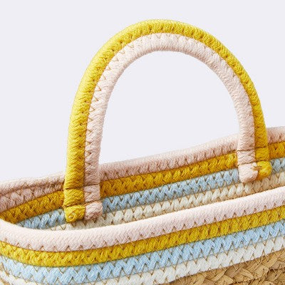 Wall Hanging Natural Woven Basket With Coiled Rope Handle - Pink - Cloud Island™