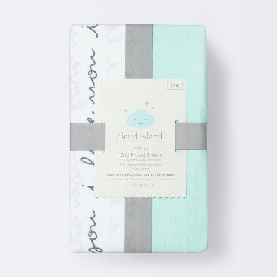 Crib Fitted Sheets I Love You And Mint Solid - Cloud Island™ - Gray/Mint - 2pk