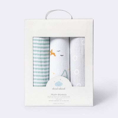 Muslin Swaddle Blankets Adventure - Cloud Island™ Blue 3pk
