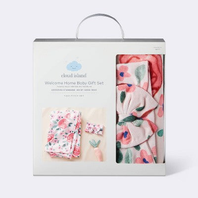 Hospital Muslin Swaddle Baby Blanket And Headband Gift Set - Floral Blooms - 2pk - Cloud Island™