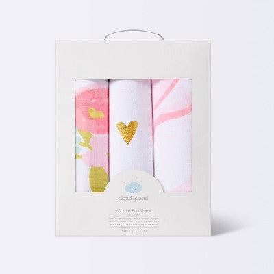 Muslin Swaddle Blankets Floral 3pk - Cloud Island™ Pink