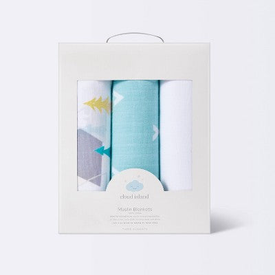 Muslin Swaddle Blankets Adventure Awaits 3pk - Cloud Island™ Light Blue