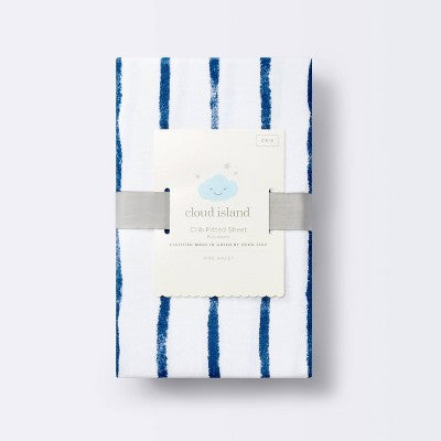Polyester Rayon Fitted Crib Sheet - Navy Blue Vertical Stripe - Cloud Island™