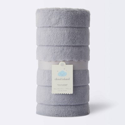 Faux Fur With Channel Carving Baby Blanket - Gray - Cloud Island™