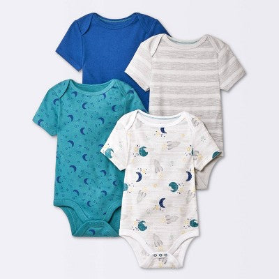 Baby 4pk Short Sleeve Bodysuit - Cloud Island™ Blue