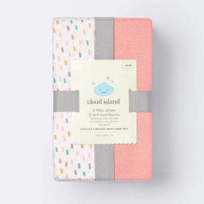 Fitted Jersey Crib Sheet - Cloud Island™ Confetti/Coral 2pk