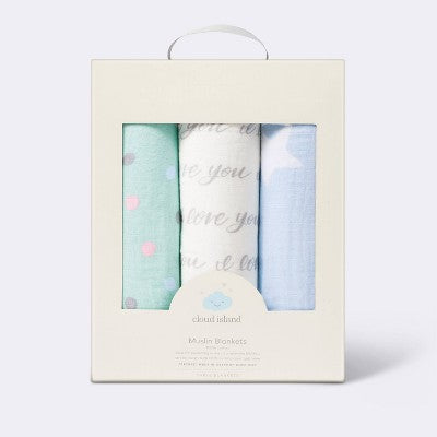 Muslin Swaddle Blanket I Love You To The Moon And Back - 3pk - Cloud Island™