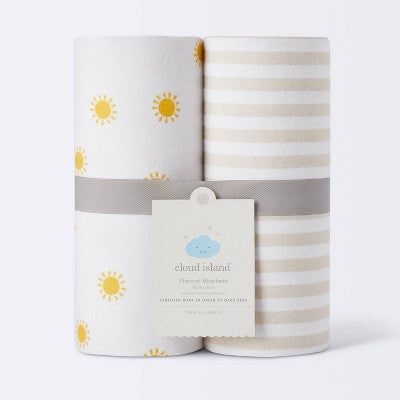 Flannel Swaddle Baby Blankets - Yellow Sun And Stripe - 2pk - Cloud Island™