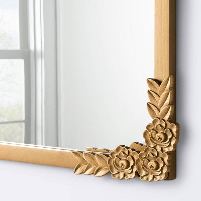 Floral Arch Decorative Wall Mirror With 6 Flowers - Gold - Cloud Island™