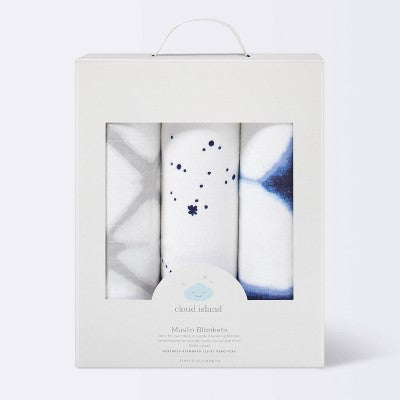 Muslin Swaddle Blankets Starry Slumber 3pk - Cloud Island™ Blue