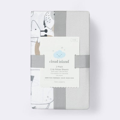 Crib Fitted Sheets Animals And Gray Solid - Cloud Island™ - 2pk