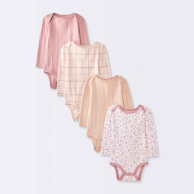 Baby Girls' 4pk Floral Long Sleeve Bodysuits - Cloud Island™ Peach/Pink