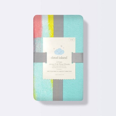 Fitted Jersey Crib Sheet 2pk - Cloud Island™ Brushstrokes And Solid Aqua