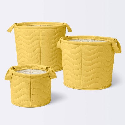 Quilted Fabric Medium Round Storage Basket - Yellow - Cloud Island™