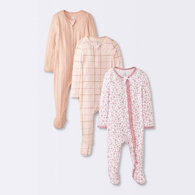 Baby Girls' 3pk Floral Sleep N' Play - Cloud Island™ Peach