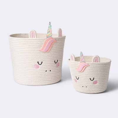 Coiled Rope Forest Animal Small Round Storage Basket - Unicorn - Cloud Island™
