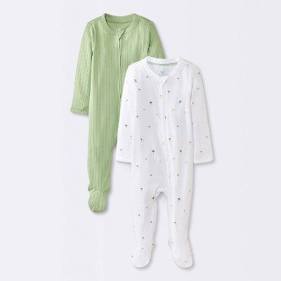 Baby 2pk Cozy Wide Ribbed Mushrooms Sleep N' Play - Cloud Island™ Green