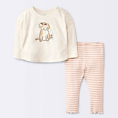 Baby Girls' 2pc Dog Floral Leggings Set - Cloud Island™ Cream