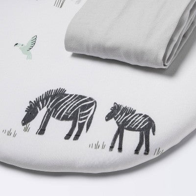 Jersey Bassinet Sheet 2pk - Cloud Island™ Two By Two Animals And Solid Gray