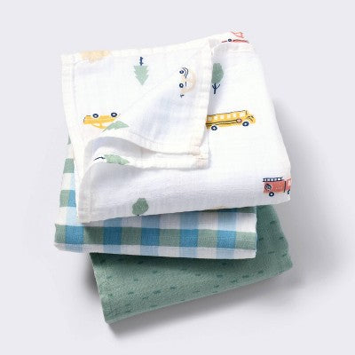  Muslin Swaddle Baby Blanket - Transportation - 3pk - Cloud Island™