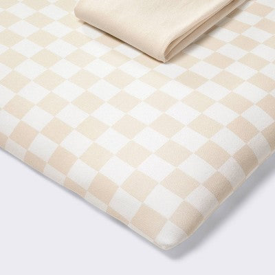  Fitted Play Yard Jersey Sheet - Cream Checks - 2pk - Cloud Island™