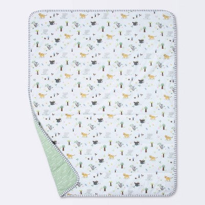  Jersey Knit Reversible Baby Blanket Jungle Animals - Cloud Island™ Gray/Green