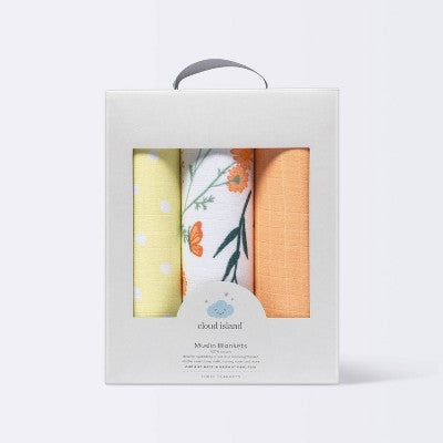  Muslin Swaddle Blanket - Cloud Island™ Garden Floral - 3pk