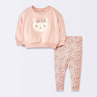  Baby Girls' 2pc Cat Applique Sweatshirt & Leggings Set - Cloud Island™ Pink