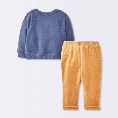  Baby Boys' 2pc Fox Sweatshirt & Corduroy Pants Set - Cloud Island™ Navy Blue