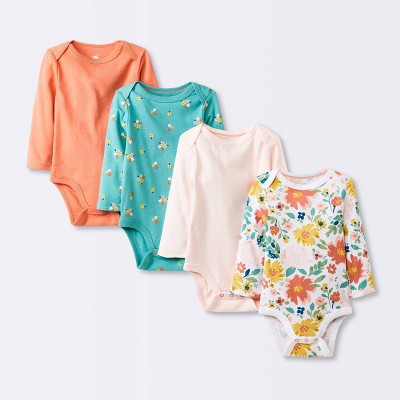  Baby Girls' 4pk Long Sleeve Bodysuit - Cloud Island™ Floral