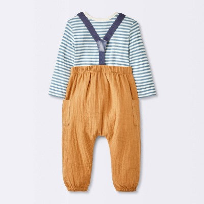  Baby Boys' 2pc Striped Suspender Top & Bottom Set - Cloud Island™ Blue
