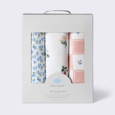  Muslin Swaddle Baby Blanket - Traditional Floral - 3pk - Cloud Island™