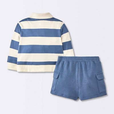  Baby Boys' 2pc Fox Striped Polo Shorts Set - Cloud Island™ Navy Blue