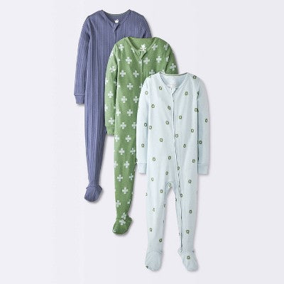  Baby Boys' 3pk Bears Tight Fit Sleep N' Play - Cloud Island™ Blue/Green