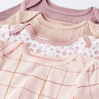  Baby Girls' 4pk Floral Short Sleeve Bodysuits - Cloud Island™ Peach/Pink