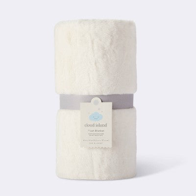 Solid Satin Edge Plush Baby Blanket - Cream - Cloud Island™