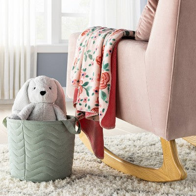  Quilted Fabric Medium Round Storage Basket - Green - Cloud Island™