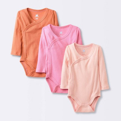  Baby Girls' 3pk Side Snap Long Sleeve Bodysuit - Cloud Island™ Pink