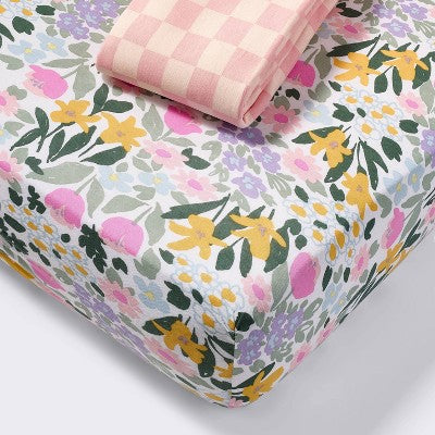  Fitted Jersey Crib Sheet - Painterly Floral - 2pk - Cloud Island™