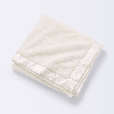  Solid Satin Edge Plush Baby Blanket - Cream - Cloud Island™