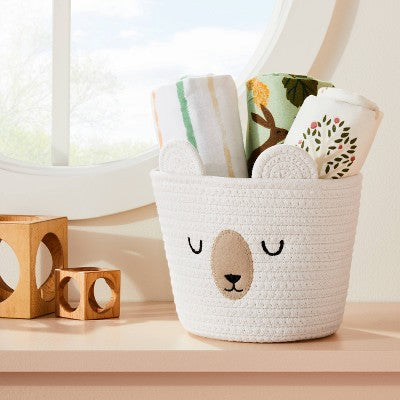  Small Tapered Round Coiled Rope Round Basket Sleepy Bear - Cloud Island™