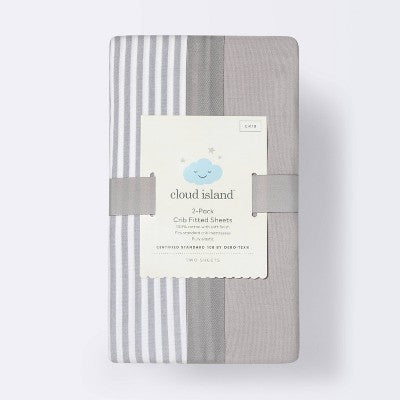  Fitted Crib Sheet - Cloud Island™ - Stripe/Gray - 2pk