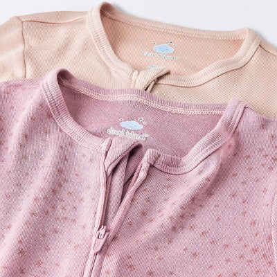  Baby Girls' 2pk Stars So Very Soft Modal Blend Romper - Cloud Island™ Dark Pink