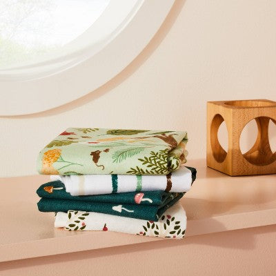 Flannel Baby Blanket Fauna - Green/White/Pink - 4pk - Cloud Island™