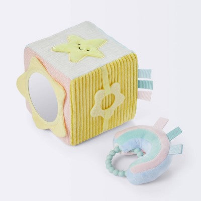  Celestial Interactive Plush Cube With Rainbow Rattle Baby Toy - 2pc - Cloud Island™