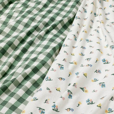  Fitted Jersey Crib Sheet -Floral Gingham Green - 2pk - Cloud Island™