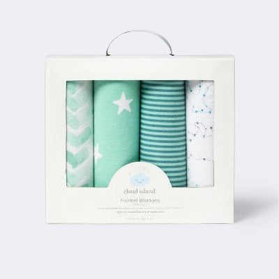  Flannel Baby Blankets Starry Slumber - Cloud Island™ Green 4pk