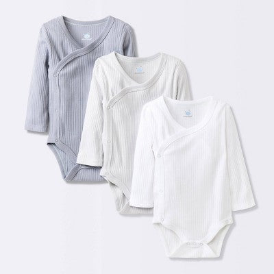  Baby Boys' 3pk Side Snap Long Sleeve Bodysuit - Cloud Island™ Gray