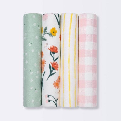  Flannel Baby Blanket - Cloud Island™ Garden Floral - 4pk
