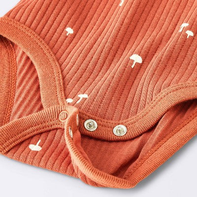 Baby 2pc Neutral Mushroom Wide Ribbed Top & Bottom Set - Cloud Island™ Rust